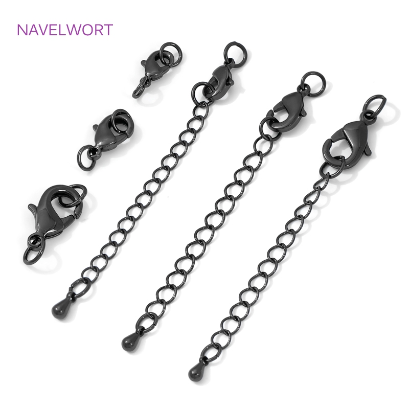 Jewelry Making Metal Supplies - Czarny mosiężny karabińczyk i przedłużka, zapięcie